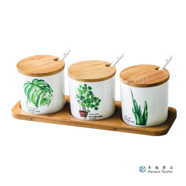 AC1002 陶瓷調味料竹木蓋 –，餐具訂造