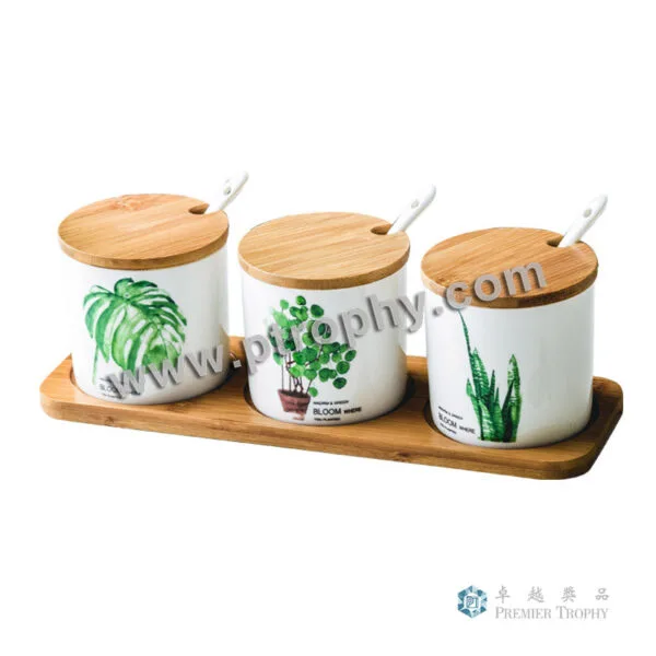 AC1002 陶瓷調味料竹木蓋，餐具訂造 - 卓越獎品香港廠房