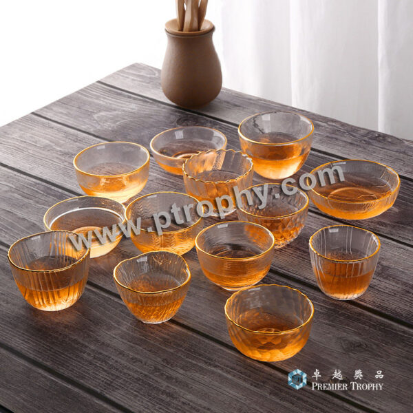 GA017 金邊杯碗型耐高溫茶水杯,玻璃杯訂造