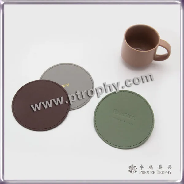 TW019 皮革熨金壓紋杯墊，餐具訂造 - 卓越獎品香港廠房